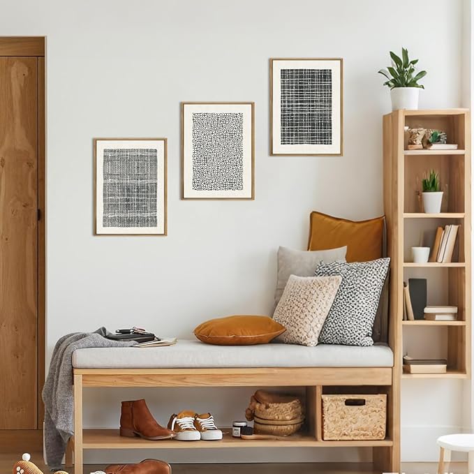 BINCUE Abstract Geometric Line Wall Art Minimalist Artwork Modern Neutral Wall Decor for Living Room Bedroom Office Bathroom 12x16 Inch Set of 3