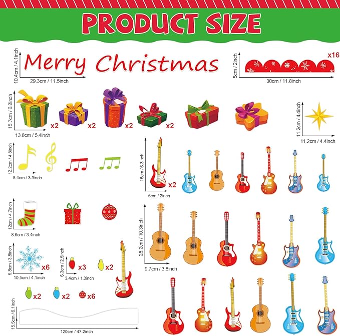 gisgfim Christmas Bulletin Board Decoration Set Guitar Christmas Tree Paper Cutouts Merry Xmas Music Classroom Bulletin Board Decor for Xmas Winter Holiday School Door Home Wall(Guitar)