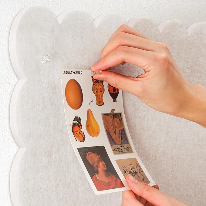 Scalloped Bulletin Board, 48 x 36 Inches Felt Pin Board - Decorative Cork Alternative for Wall, Foldable Picture Self-Adhesive Vision Prayer Board with 20 Pushpins - Oatmeal