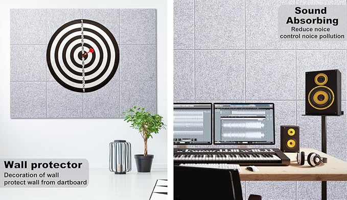 Felt Wall Tiles Bulletin Board Large Cork Board Alternative 6 Pack 11.81”x11.81”x0.47” Felt Pin Board Tack Board with Safe Removable Adhesive Tabs for Home Office School 36x24 (Silver Grey)