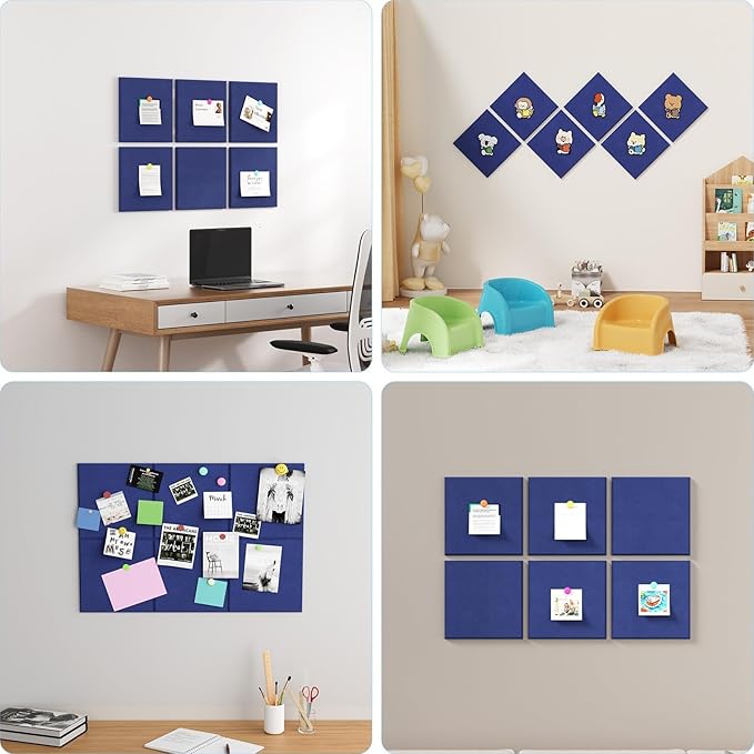 Large Cork Boards for Walls – 36" x 24" Self Adhesive Felt Wall Tiles, Ideal for Office Black Bulletin Board, Easy to Install Pin Board Photo Board