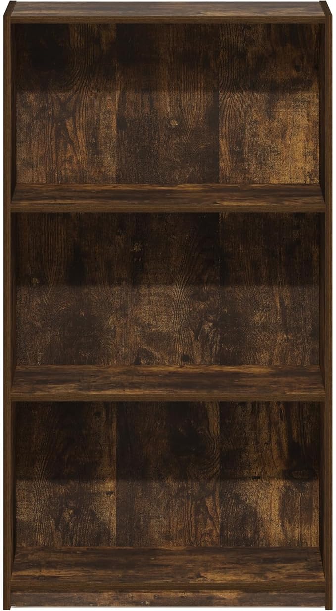 Furinno Basic Book Shelf, 3-Tier Modern Bookshelf, Bookcase with Open Shelves, 9.3 x 21.8 x 39.5, for Living Room, Bedroom, Home Office, Amber Oak