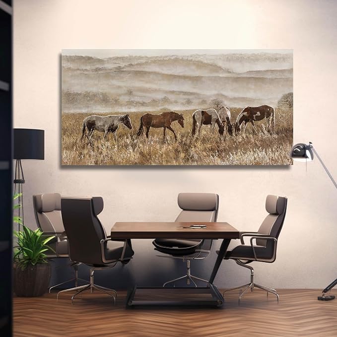VAYIMDH Canvas Wall Art for Living Room Horse Wall Decor Animal Prints Pictures Grassland Artwork Paintings Brown Pictures 24"x48"