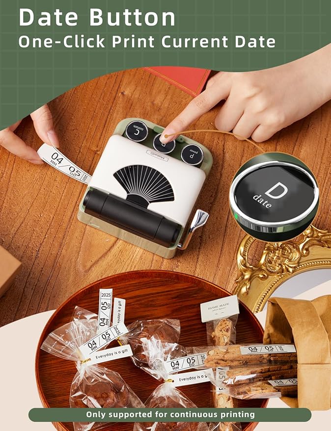 Makeid Q1 Label Maker Machine with Tape - Portable Bluetooth Label Makers for Home & Office Organization - Compatible with Apple iOS & Android - Clear Prints, Custom Templates & Fonts, Retro Design