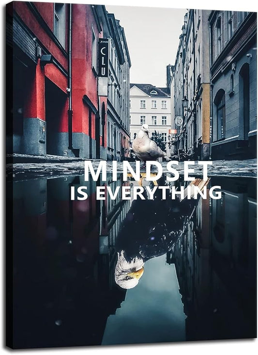 Inspiring Animal Poster Dove and Eagle Motivational Canvas Wall Art Mindset is Everything Painting Printing Artwork Modern Home Decoration Frame Office Ready to Hang[30″W X 40″H]