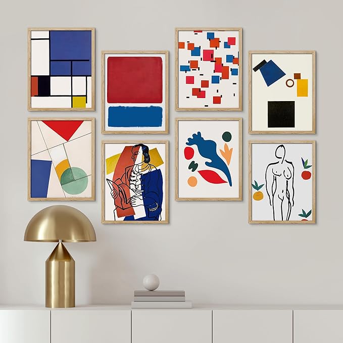 SIGNWIN Framed Poster Bathroom Decor, Wall Art Room Decor Multicolor for Living Room, Bedroom, Office Mondrian Color Block Matisse Nude Dancer Nature Abstract Shapes - 8"x10"x 8 Natural