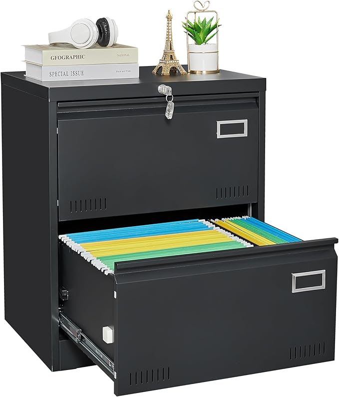 Office lateral File cabinets Filing Cabinet Cabinet with Lock, Locking Metal File Cabinets with 2 Drawers Office Cabinet for Legal Home Office Steel Lateral File Drawers (Black)