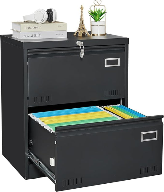 Office lateral File cabinets Filing Cabinet Cabinet with Lock, Locking Metal File Cabinets with 2 Drawers Office Cabinet for Legal Home Office Steel Lateral File Drawers (Black)