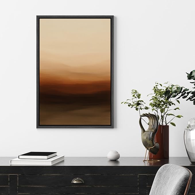 SIGNFORD Framed Canvas Print Wall Art Warm Horizon Gradient Abstract Landscape Illustrations Digital Art Modern Art Decorative Multicolor Rustic Minimal for Bedroom - 16"x24" BLACK