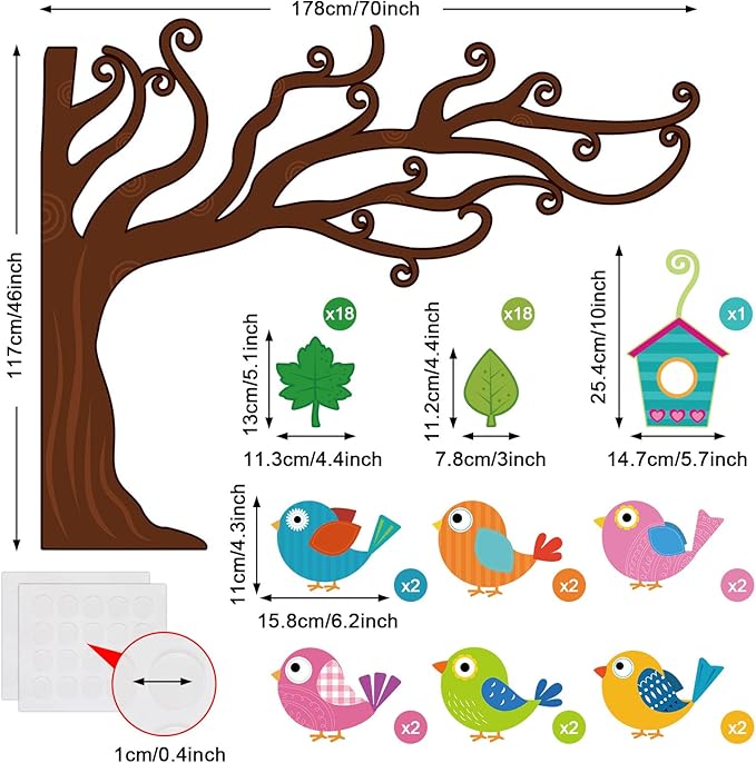 Pajean 58 Pcs Classroom Tree Bulletin Board Set Trees Cutouts Border Set with Leaves, Bird and Bird House Tree Bulletin Board Cutouts Classroom Decorations for Boards, Chalkboards, Wall