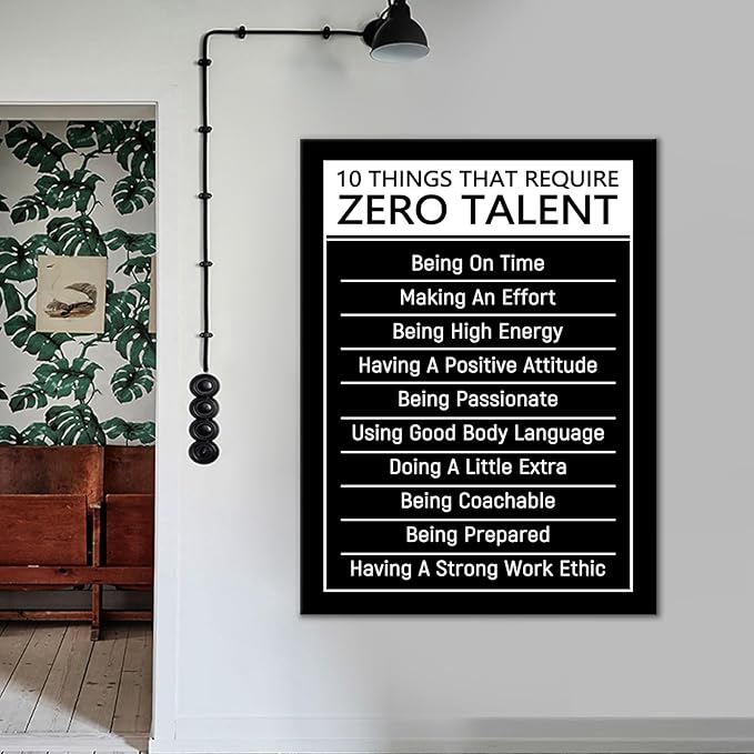 DINGFUN Extra Large Motivational Canvas Wall Art 10 Things That Require Zero Talent Framed Inspirational Quotes Prints Entrepreneur Success Decor for Startup Workspace Living Room, 40x30 Inch