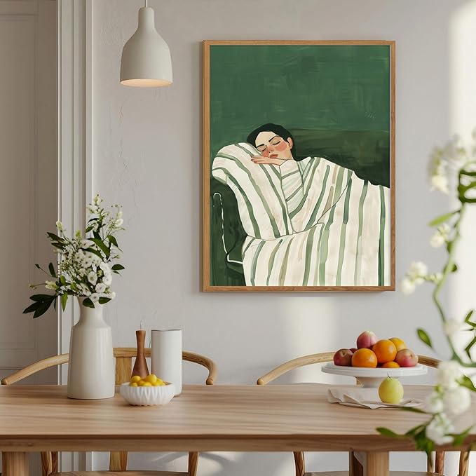 ZHGYGBN Abstract People Canvas Wall Art for Room Aesthetic Minimalist Print Sleeping Woman Picture Woman Lying On Couch Poster for Living Home Bedroom Decor 16X24Inch Unframed Modern Emerald Green
