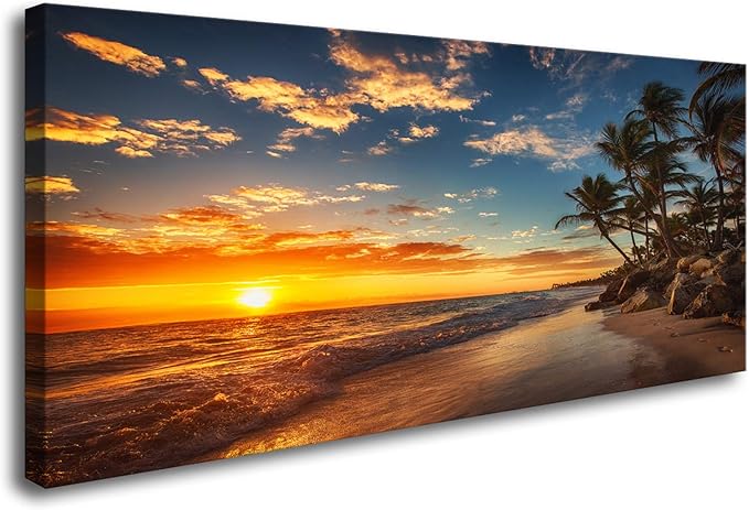 DZL Art S74798 Canvas Painting Print Paradise Tropical Island Beach with Palms Photograph Print Nature Pictures Wall Art Canvas Prints Painting for Living Room Bedroom Decor Office Wall Decor