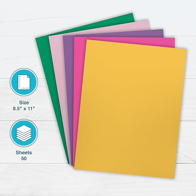 PrintWorks Floral Cardstock Paper 8.5" x 11" - 50 Sheets - 5 Assorted Colors for Flowers - Ideal for School & Craft Projects - 67 lb/147 gsm & 65 lb/176 gsm - Made in the USA (00657)