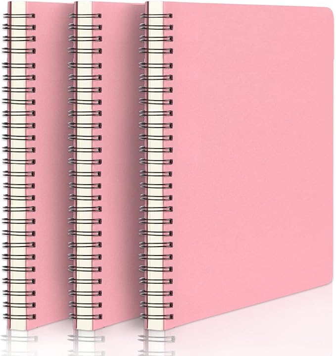 EUSOAR Notebook Spiral, 3 Packs 5.5" x 8.3" 120 Pages Pink A5 College Ruled Paper, 100gsm Hardcover Lined Travel Writing Notebooks Journal, School Supplies Composition Office Meeting Essentials