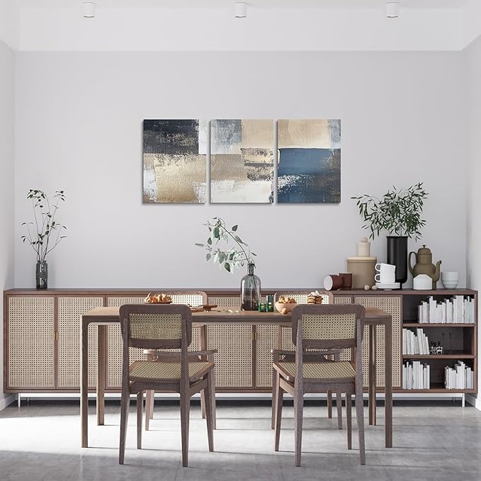 jejeloiu 12"x16"x3pcs Blue Abstract Oil Painting Office Decorations Artwork Posters Abstract Art 3 Piece Canvas Wall Art for Living Room Bedroom Modern Picture Wall Decor