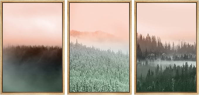 SIGNWIN Framed Canvas Print Wall Art Set Duotone Orange Green Mountain Forest Nature Wilderness Photography Modern Art Rustic Scenic Relax/Calm for Living Room, Bedroom, Office - 24"x36"x3 Natural