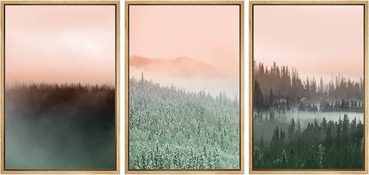 SIGNWIN Framed Canvas Print Wall Art Set Duotone Orange Green Mountain Forest Nature Wilderness Photography Modern Art Rustic Scenic Relax/Calm for Living Room, Bedroom, Office - 24"x36"x3 Natural
