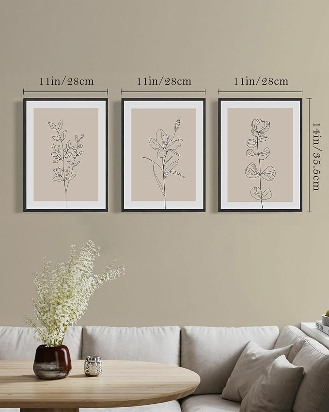 Drsoum Black Line Flower Wall Art Vintage Floral Minimalist Wall Hanging Decor Bohemain Botanical Prints Artwork for Office Dining Room Hallway 11x14in Black Framed