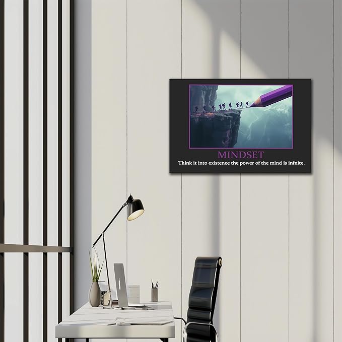 UZMKM - Inspirational Canvas Wall Art, Quotes Motivational Mindset Black Style Print Picture for Office Wall Decor, Company Poster Framed Artwork for Women Men Home Decor Ready to Hang 24x36 Inch