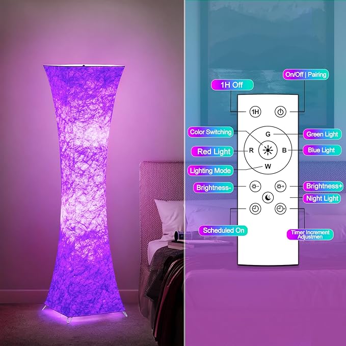 GyroVu Floor Lamps for Living Room, RGB Color Changing Corner Floor Lamp with Remote Control, Dimmable Standing Lamp for Bedroom, Office, Game Room, Kids Room (Bulbs Included)