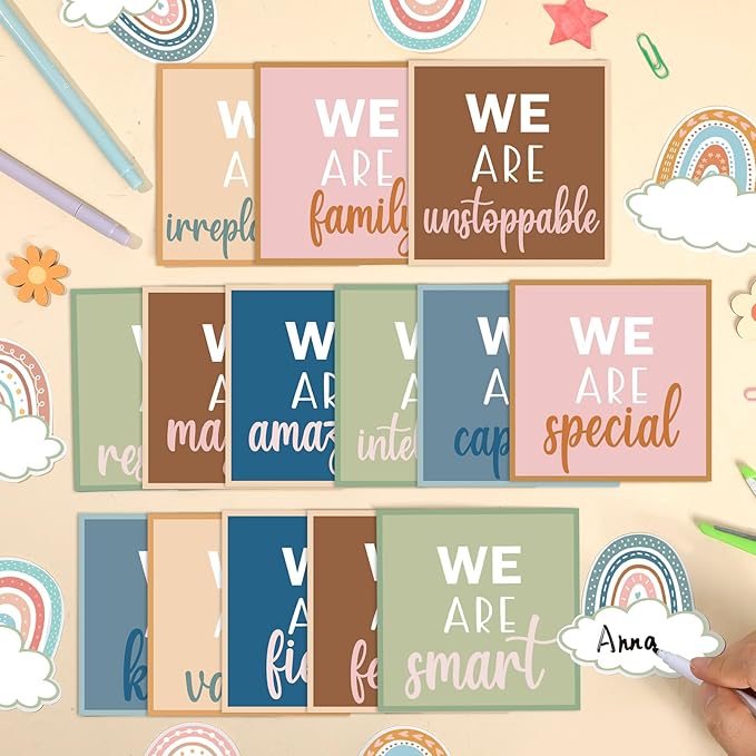 Boho Affirmation Station Bulletin Board Set Motivational Together We are Better Bulletin Board Inspirational Positive Sayings Cutouts Classroom Decor for Back to School Decor Wall Door