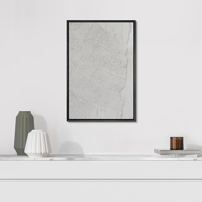 SIGNFORD Framed Canvas Print Wall Art White Grunge Paint Stroke Landscape Abstract Shapes Illustrations Modern Art Decorative Boho Relax/Zen Nordic for Living Room, Bedroom, Office - 16"x24" Black