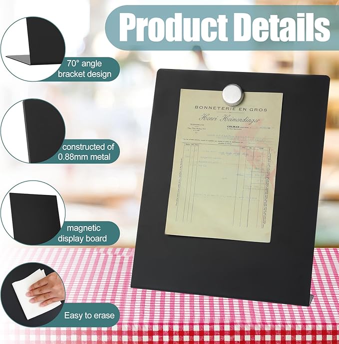Fainne 2 Pcs Magnetic Bulletin Board with Easel Stand 11 x 8.5 x 2.4 Inches Mini Magnet Metal Tabletop Memo Display Board for Back to School Menu Table Office Supplies(Black)
