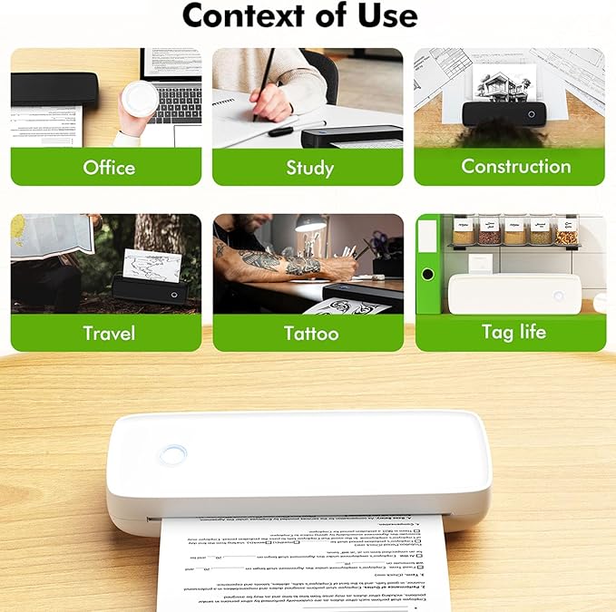 ZJchao Portable Thermal Printer, A80 Small Printers Cordless for Travel Support A4 203dpi Bluetooth Thermal Printer with 1 Roll of Thermal Paper Inkless Printer for Home Office