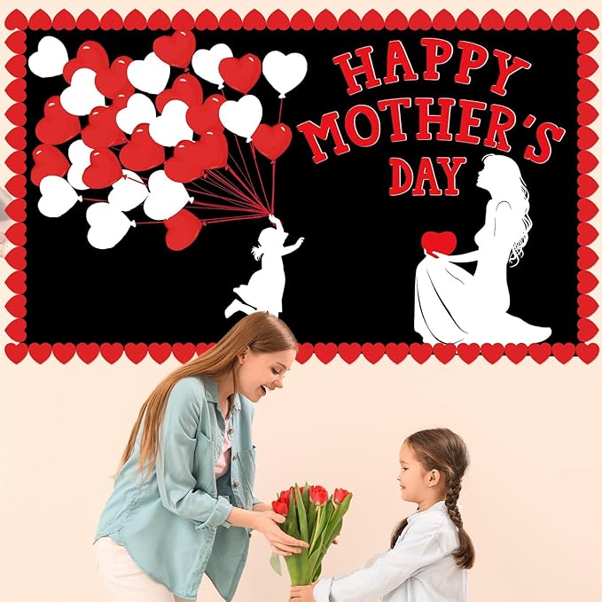 Mother's Day Bulletin Board Set Happy Mother's Day Classroom Bulletin Board Decorations Mother Child Silhouette Cutouts DIY Craft Decor for Preschool Nursery Toddler Kids Decor Wall Door