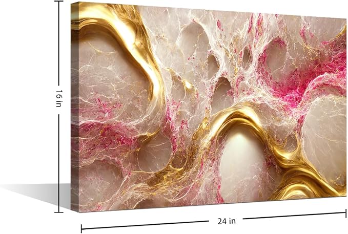 1 Panel Wall Art Decor for Home Modern Abstract Marble Textured Poster Prints on Canvas Modern Gold and Pink Picture Printing for Native Americans Room Wall Art Stretched Ready to Hnag 24x16 in