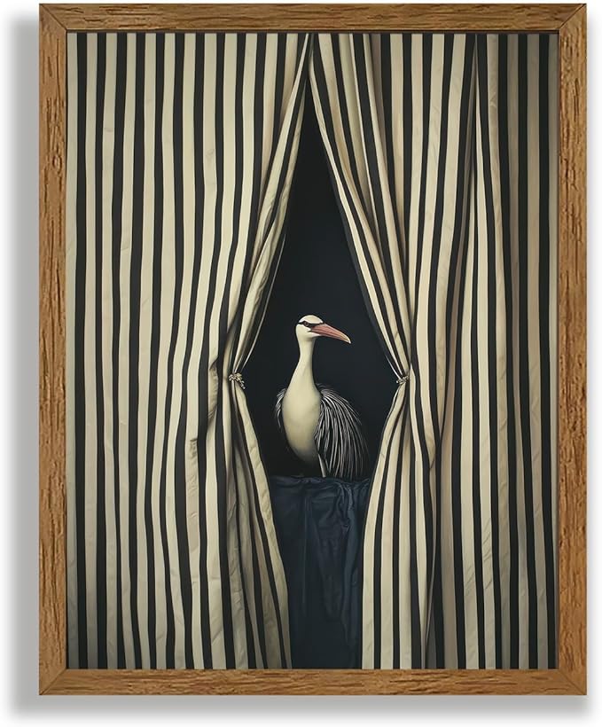 AVECCO Framed Funny Black and White Elegant Bird Wall Art, Unique Modern Home Wall Decor, Eclectic Animal Art Prints for Bathroom Bedroom Living Room Office Home Decoration Ready to Hang 8x10 Inch