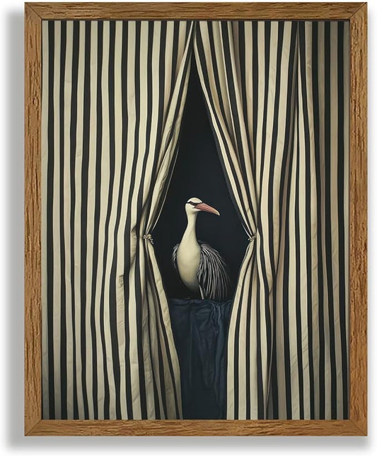 AVECCO Framed Funny Black and White Elegant Bird Wall Art, Unique Modern Home Wall Decor, Eclectic Animal Art Prints for Bathroom Bedroom Living Room Office Home Decoration Ready to Hang 8x10 Inch