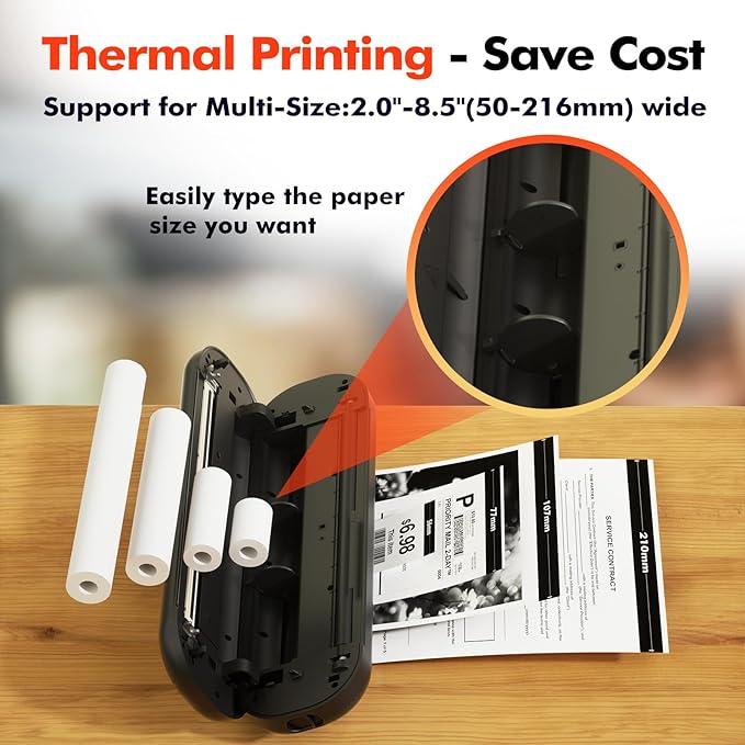Bluetooth Portable Printer, L86 Thermal Printers Wireless for Travel, Support (Width 2-8.5'')8.5" X 11" US Letter, Inkless Printer Compatible with iOS, Android &Laptop for Office Car Home