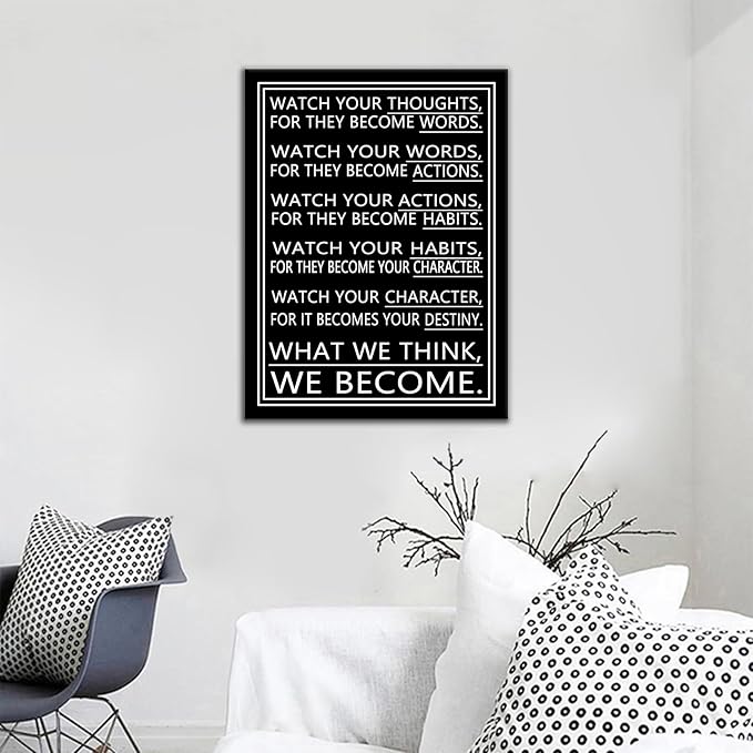 DINGFUN Inspirational Wall Decor Motivational Poster Canvas Picture Positive Quote Prints Modern Wall Art Office Painting Artwork for Kitchen Teens Room Gym Framed Ready to Hang [18''Wx24''H]