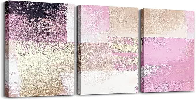 jejeloiu 12"x16"x3pcs Light Pink Abstract Oil Painting Office Decorations Artwork Posters Abstract Art 3 Piece Canvas Wall Art for Living Room Bedroom Modern Picture Wall Decor