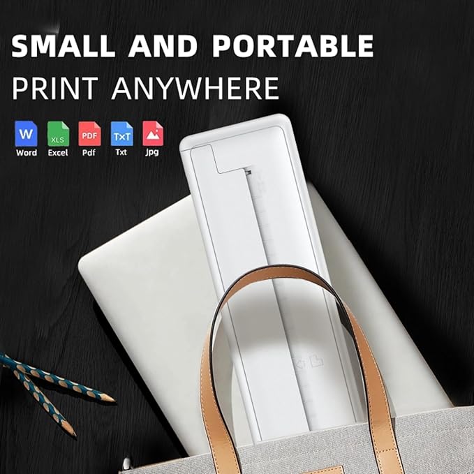 Yoidesu Portable Thermal Printer, Supports A4 Thermal Paper, 200DPI Inkless Mobile Travel Printers for Car School Office, Mini Bluetooth Printer for Android for iOS Phone