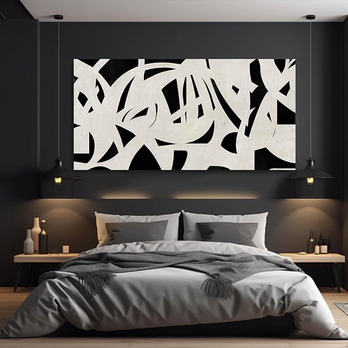 Black and White Abstract Wall Art Mid Century Wall Decor Geometric Art Posters Large Framed Wall Prints for Living Room Bedroom 29x58 Inch