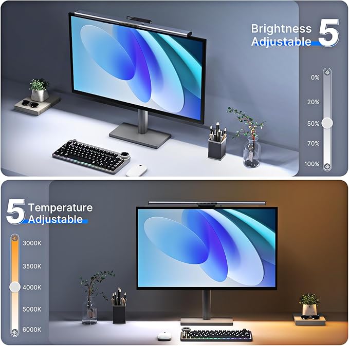 Syrinx Computer Monitor Light Bar with Backlight for Home Office, Eye-Caring USB LED Reading Lamp, Dimmable Screen Monitor Lamp, Smart Motion Sensor, Touch Control, CRI 95+, No Screen Glare for Basic