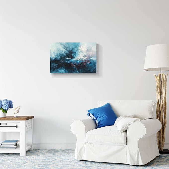 gaosoul Modern Abstract Canvas Wall Art Blue Graffiti Painting on White Background Stylish Framed Minimalism Artwork Prints for Living Room Bedroom Office Decor 24x16in