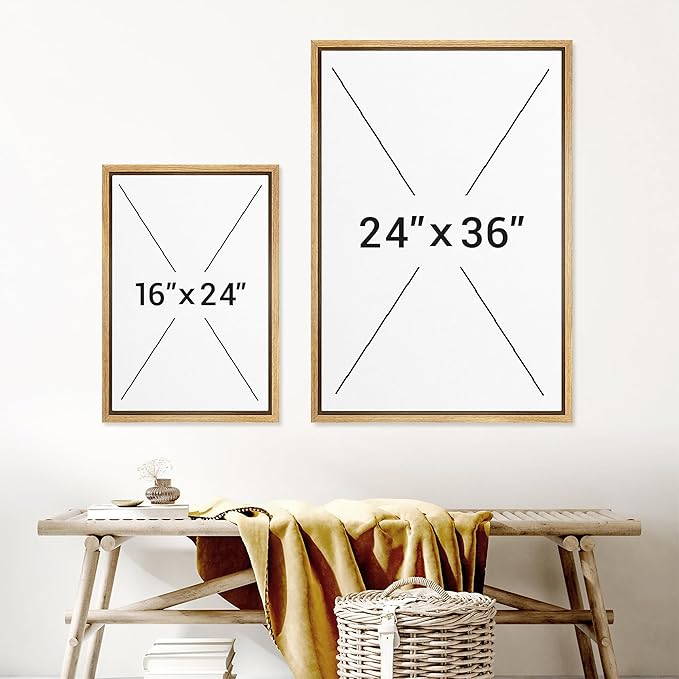 IDEA4WALL Framed Canvas Print Wall Art Blue & Tan Polygon Symbols Abstract Geometric Illustrations Modern Art Minimalism Shapes Multicolor Boho for Living Room, Bedroom, Office - 16"x24" Natural