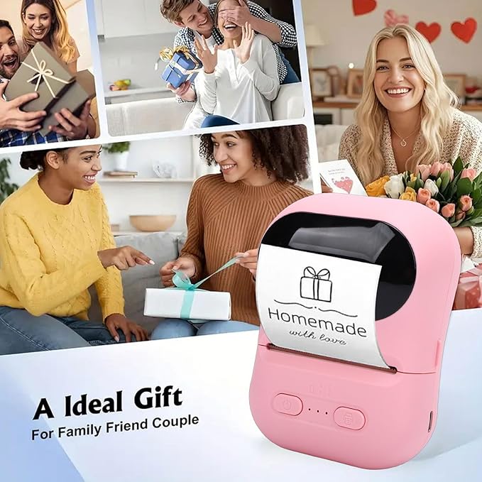 VBESTLIFE Mini Portable Thermal Printer Print Pod, Inkless Bluetooth Label Maker Machine for DIY Crafts, Journaling, Office & Home Use (Pink)