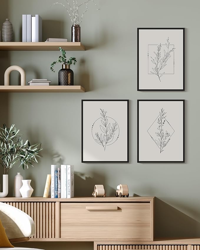 Drsoum Minimalist Flower Wall Art Vintage Wall Hanging Decor Black Line Botanical Prints Artwork for Office Dining Room Hallway 11x14in Black Framed