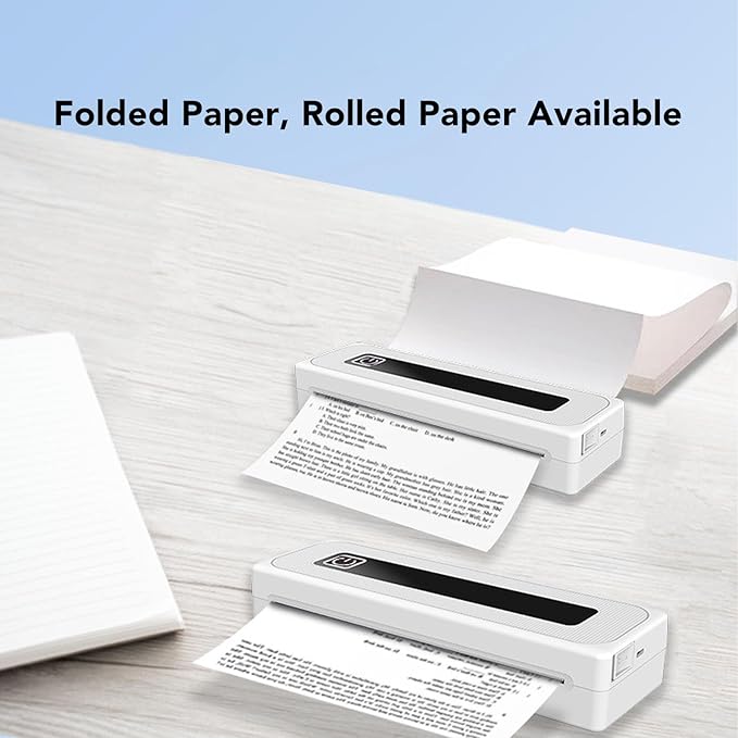 Inkless Portable Printer for Travel, Thermal Printer with 1 Rolls of Thermal Paper Kit Supports 2.24 inch, 3.15 inch, 4.41 inch, A4, 8.5 inch x 11 inch Letter Size for Office, Car