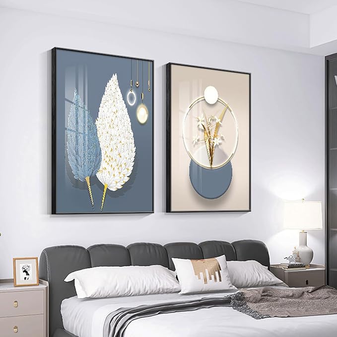Wall Art for Office Framed Decorative Oil Painting Set Posters for Room Decorative Modern Artwork Ready to Hang 2 Pieces,L,15.7 * 11.8in