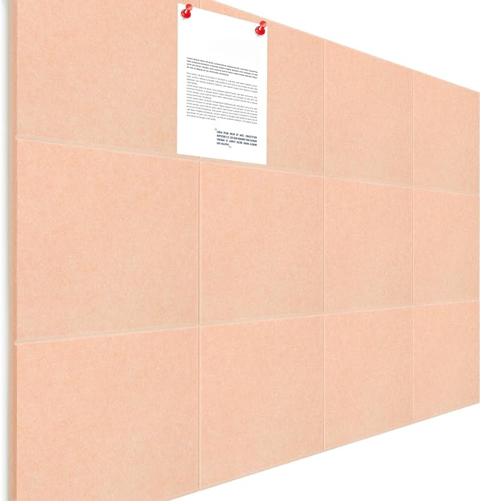 Honoson 12 Pack 47"x35" Large Cork Boards Tiles Alternative Felt Wall Tiles Bulletin Board with Safe Adhesive Cork Board Squares for Walls Organize Home Office Classroom Pin Photo Panels(Light Pink)