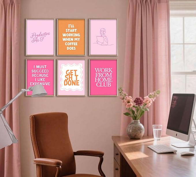 Motivational Wall Art for Women - 6 Pcs Set Pink Aesthetic 8"x10" Poster Prints - Home Office Inspirational Wall Decor Pictures - Positive Mindset Affirmations Quotes Artwork for Bedroom(unframed)