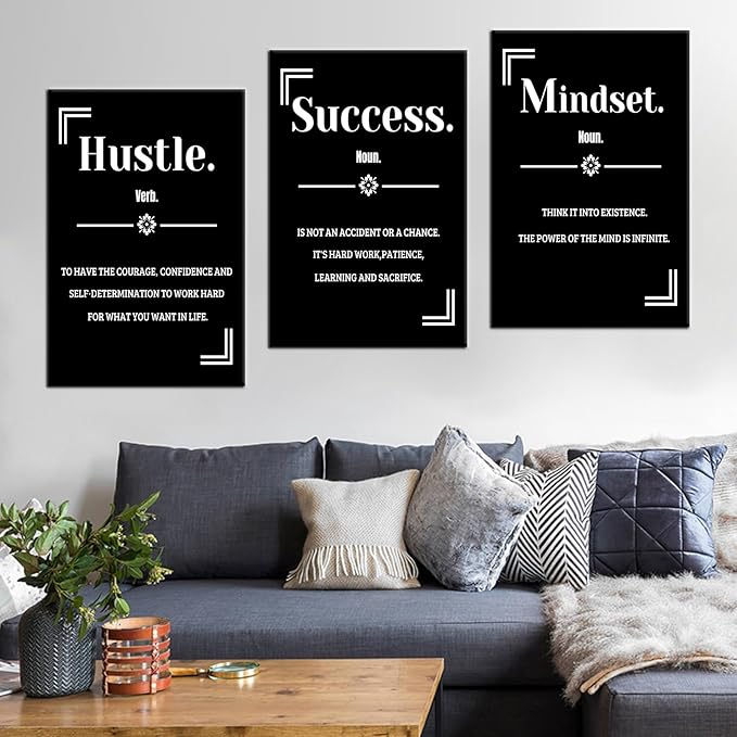 Large Motivational Canvas Wall Art 3 Piece Posters Print for Home Inspirational Quote Picture Painting Positive Artwork for Living Room Office Workplace Stretched and Framed [72''Wx 36''H]