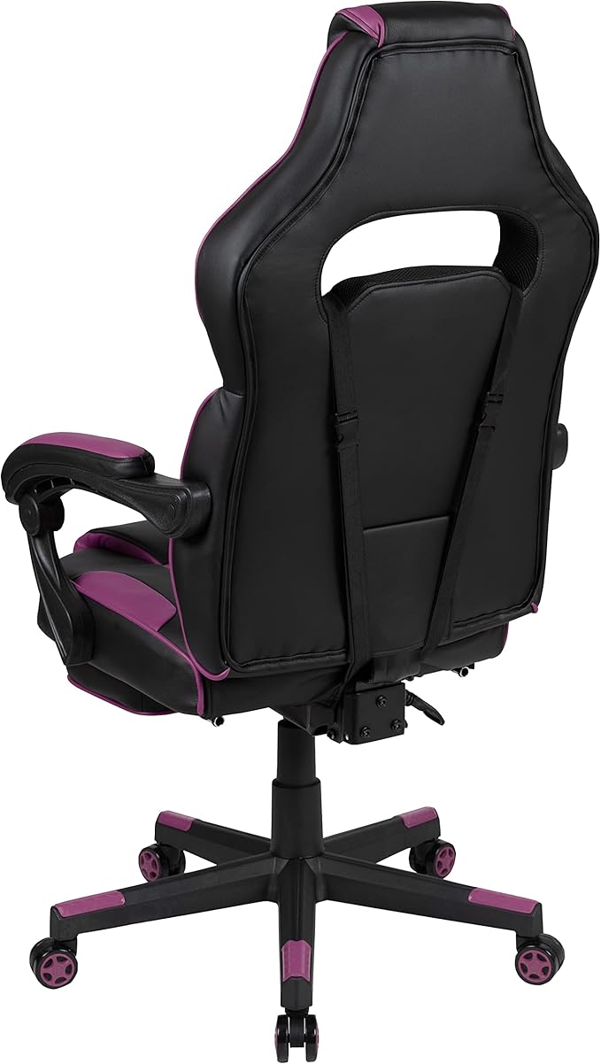 Flash Furniture X40 Gaming Chair Racing Ergonomic Computer Chair with Fully Reclining Back/Arms, Slide-Out Footrest, Massaging Lumbar - Black/Purple