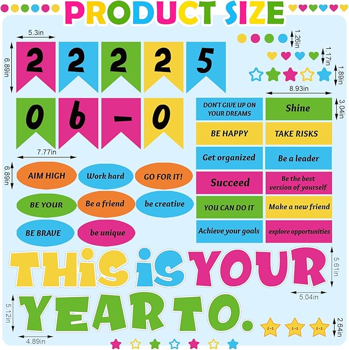 81 Pcs This is Your Year Bulletin Board Set Classroom Bulletin Board Decor Back to School Inspirational Cutouts with White Black Burlap Border for School Office Chalkboard Wall Decor